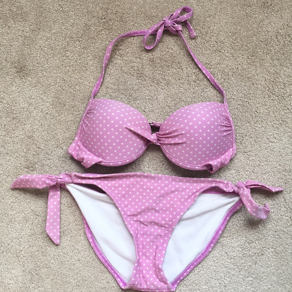 2 FOR $15 Lavender Polka Dot Bikini Target Push Up